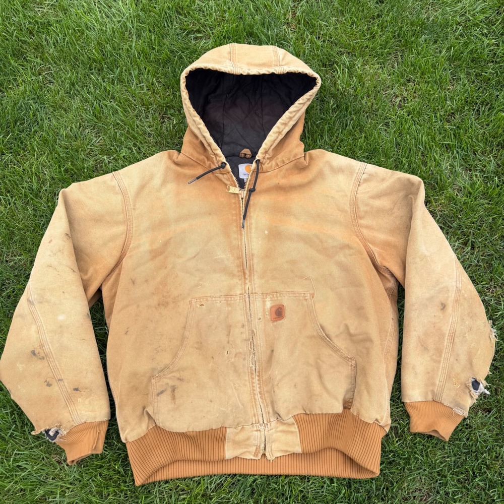 Carhartt J130 Active Jacket Mens Large Brown Quilted Flannel Lined Duck Canvas